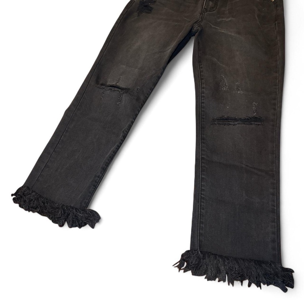 NEW MINKPINK x MP|D Black Distressed Fray Slim Boyfriend Cropped Denim — MEDIUM - Picture 4 of 8